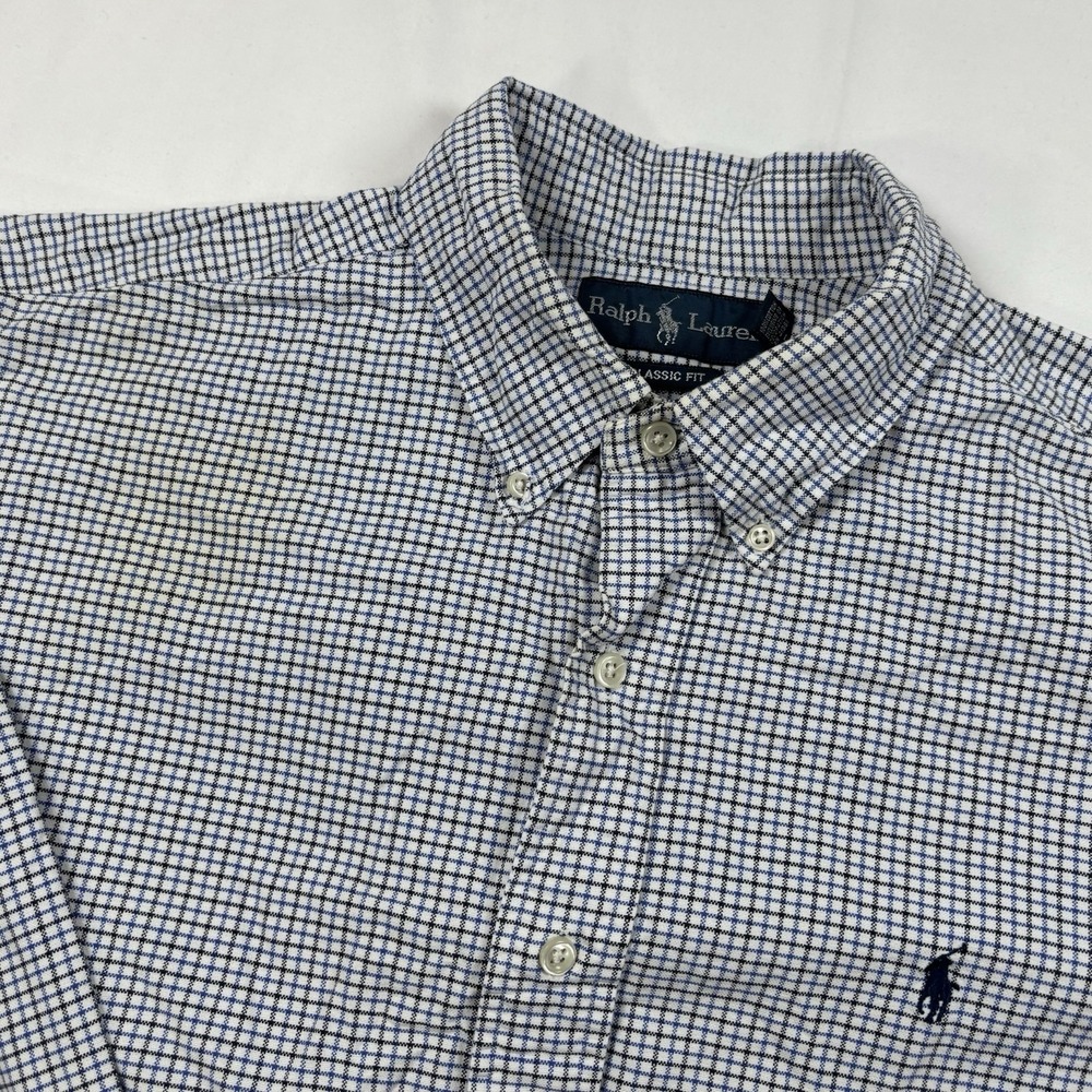 Ralph Lauren Mens Large Stretch Cotton Long Sleeve Button Up Blue Plaid‎